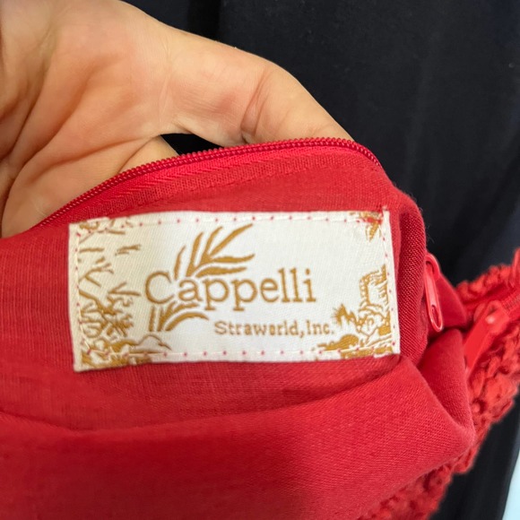 Cappelli Straworld Crossbody Purse Red Raffia Floral Crochet - Picture 4 of 12